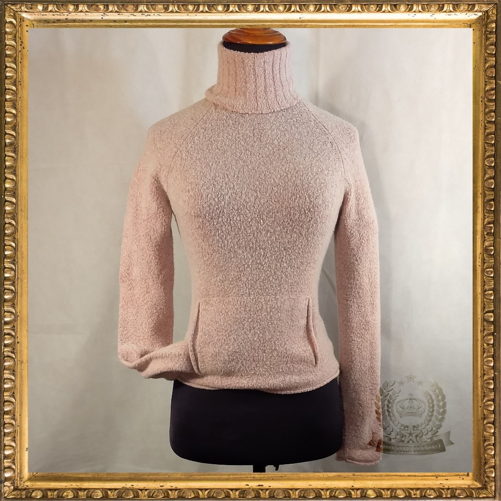 Pink Turtleneck Sweater Wool Blend w/Front Pocket